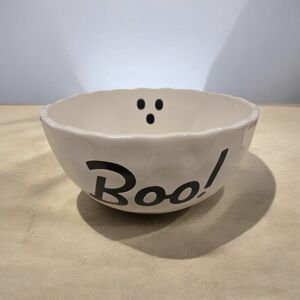 Makery "Boo!" Ghost Face Candy Bowl Dish Black And White